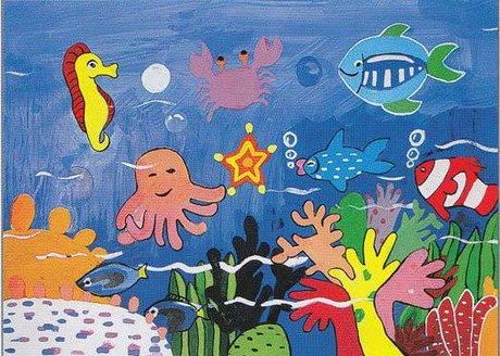 主题 水彩画绘画作品-爱护海洋环境 鹦鹉螺,大鹦鹉螺,缸鱼,鹦鹉螺号