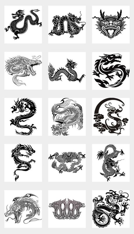 中国风古典龙纹龙图腾龙纹身图案png透明背景素材