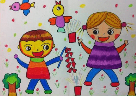 欢度春节儿童画-看我多厉害啊