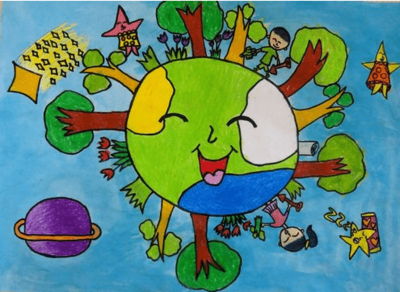 世界 地球日 环保儿童画作品欣赏--爱护 地球