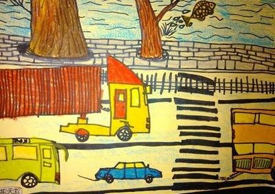 儿童画马路上的 场景