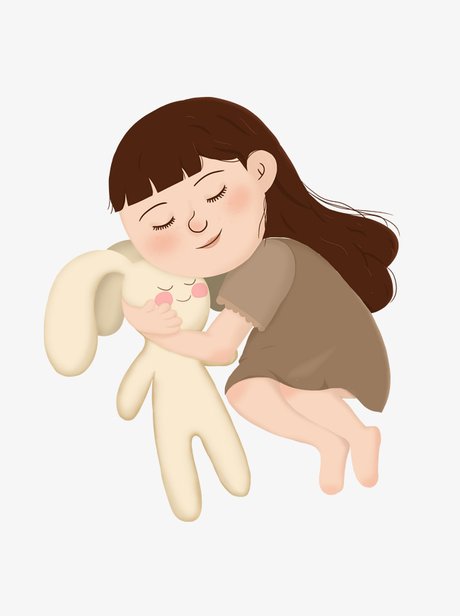 卡通可爱抱着玩具兔子睡觉的女孩可商用元素素材图片免费下载_高清psd