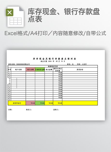 库存 现金,银行存款 盘点表