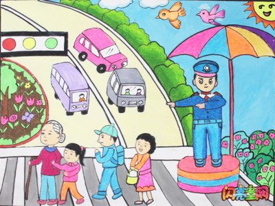交通安全儿童画绘画作品大全欣赏