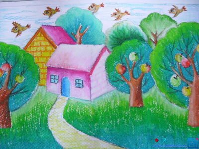 儿童画乡村风景的图画作品