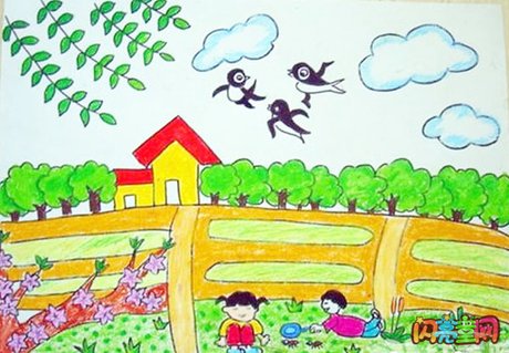 儿童画春天的图画小学生绘画作品大全