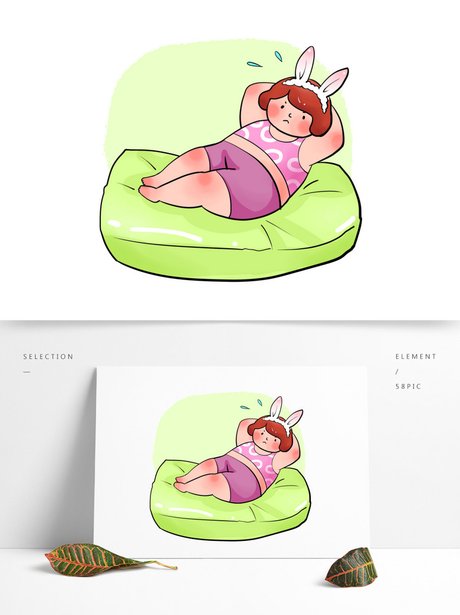 仰卧起坐减肥的 胖女孩可爱卡通减肥元素图案模