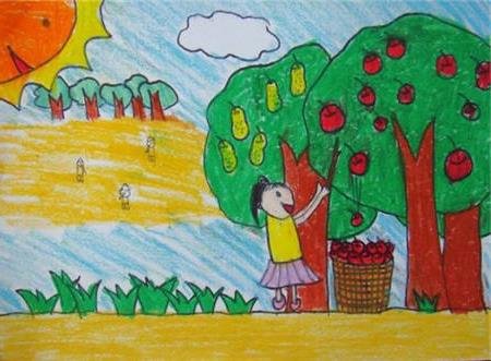 小学生 绘画秋天的景色  儿童画秋天: 秋天的景色