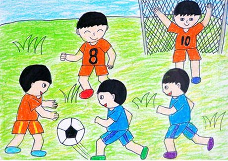 儿童画踢 足球