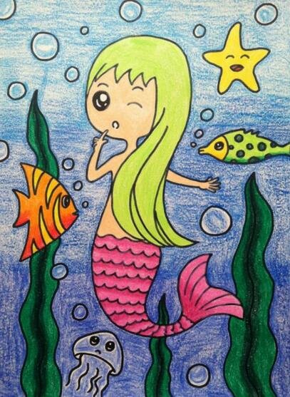 海底世界儿童画美人鱼的图片
