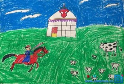 美丽的内蒙古 大草原 儿童画欣赏_可可