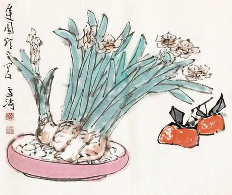 中国画水仙花钩法 360图片