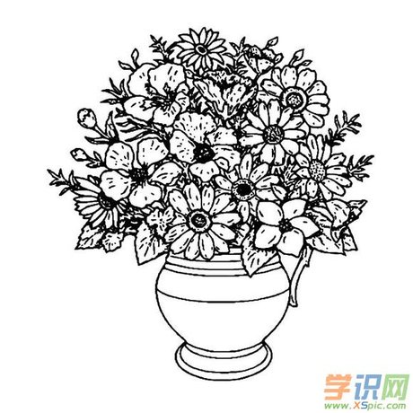 花与花瓶素描 360图片