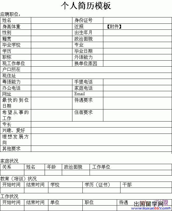出国留学简历范文中文