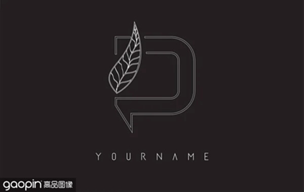 white outline d letter logo with outline leaf design