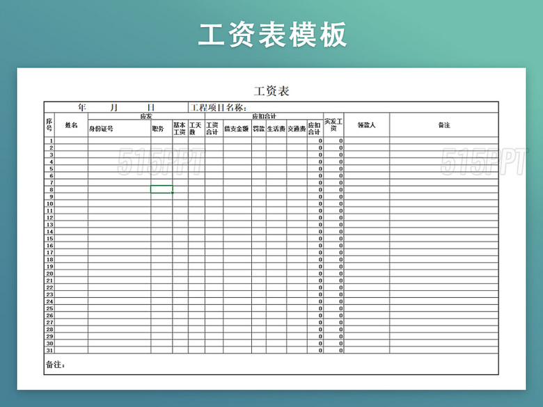 计件工资表格式