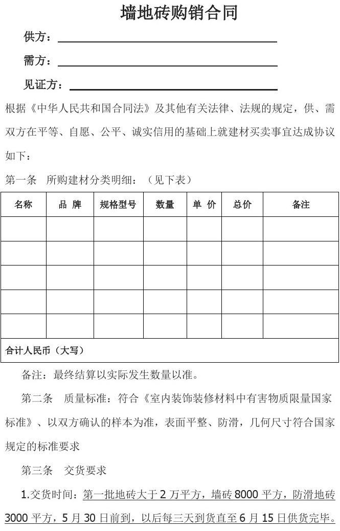 商品购销合同范本