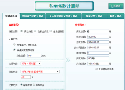 个人住房贷款利率计算器