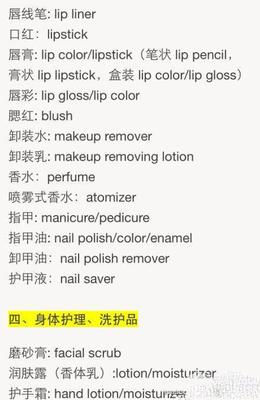 化妆品大全名字
