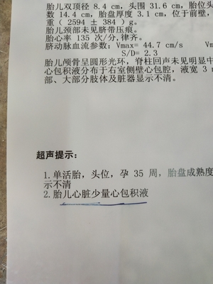 胎儿心包腔少量积液