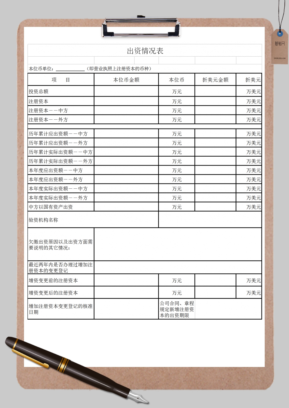 股东出资情况表