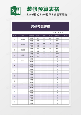 装修预算表格下载