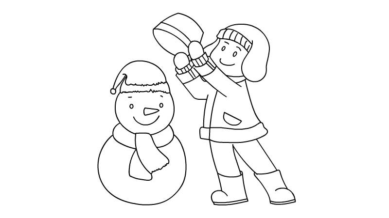 小孩子堆雪人的简笔画