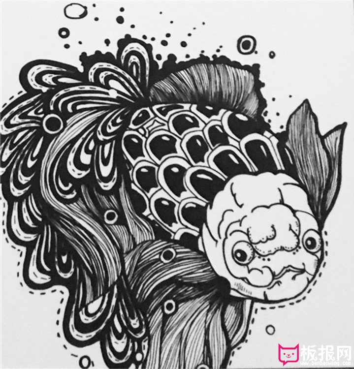 黑白装饰画鱼