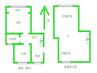 客厅与厨房和卫生间有道梁
