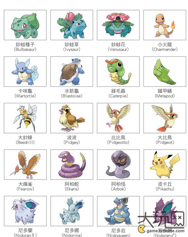 神奇宝贝精灵名字大全