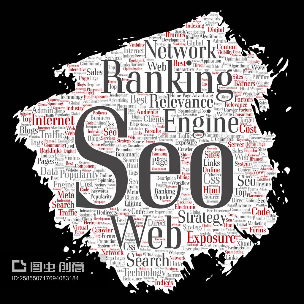 矢量概念搜索引擎优化结果排名靠前,seo刷子或论文在线互联网词云文本隔离在后台。营销策略网页内容相关性网络概念Vector conceptual search results engine optimization top rank, seo brush or paper online internet word cloud text isolated on background. Marketing strategy web page content relevance network concept