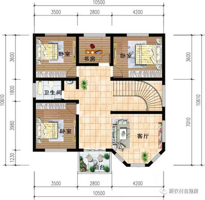 农村三间别墅室内平面设