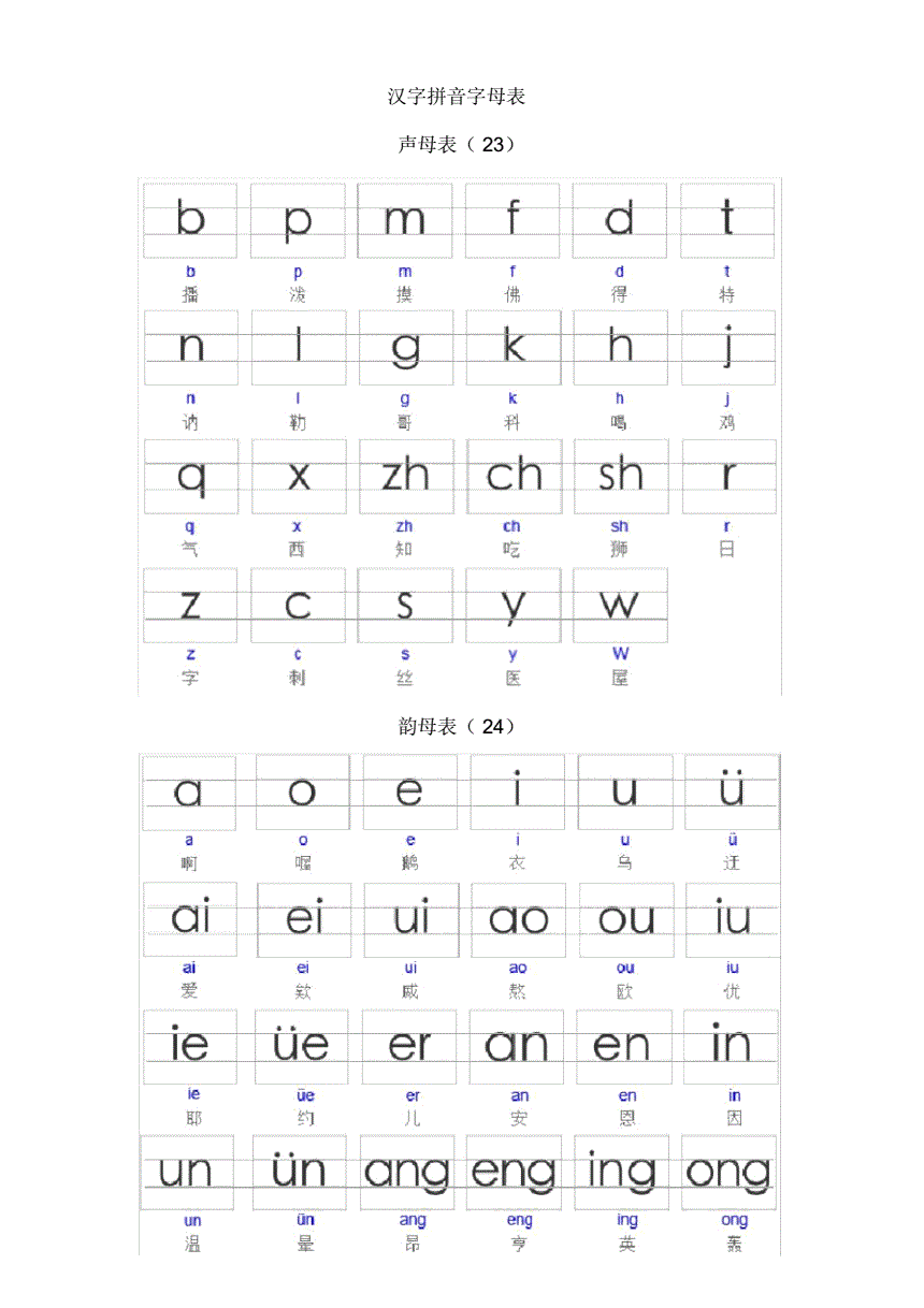 拼音字母表高清打印