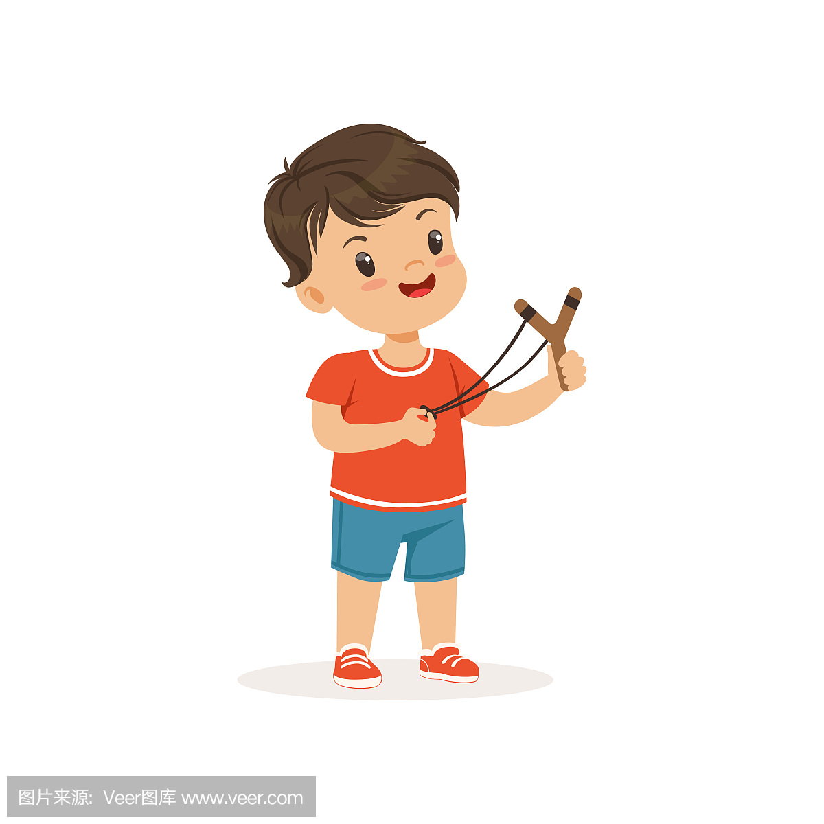 可爱的小霸王用弹弓,流氓快活的小霸王,坏孩子行为矢量插画