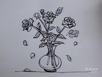 花瓶上插着花怎么画