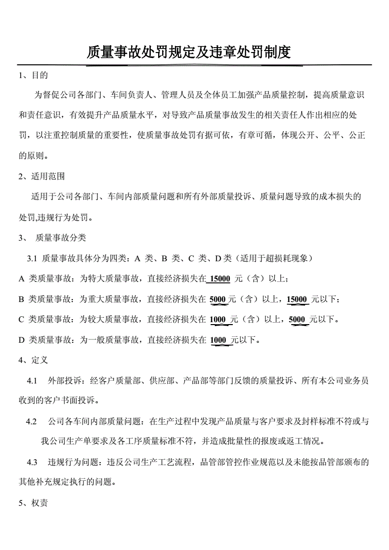 质量事故处罚规定
