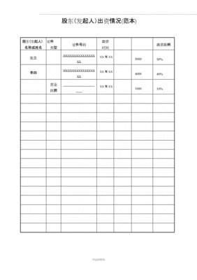 股东出资情况表