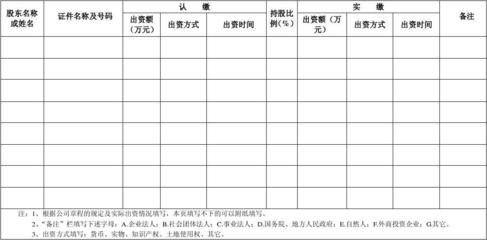 股东出资情况表