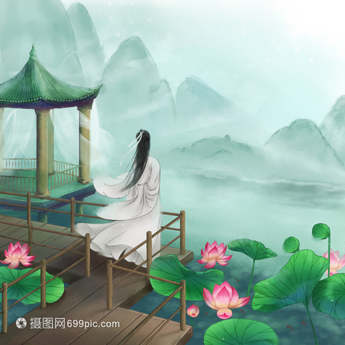 com)作者:@包图网标题:古风民族传统中华刺绣山水小舟背景