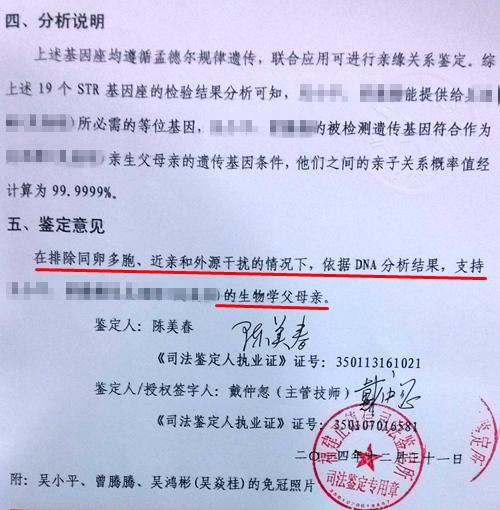 亲子鉴定报告书样本