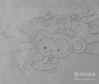 如何画猴子捞月亮的简笔画