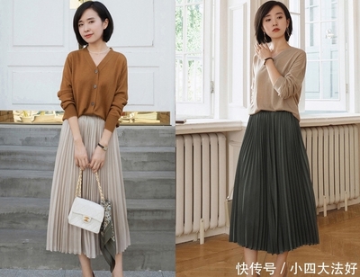 杏色针织开衫怎么搭配