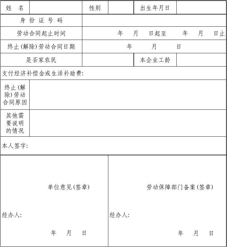 解除劳动合同证明模板