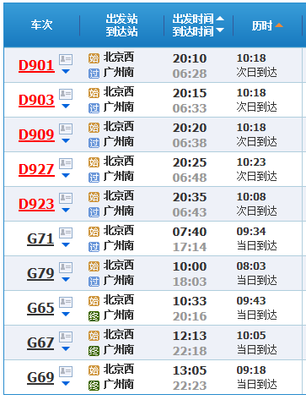 广州至北京普通火车