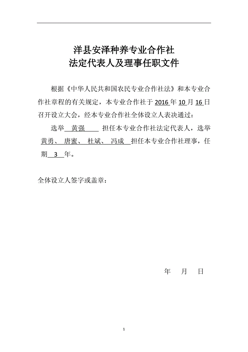 法定代表人任职文件范本