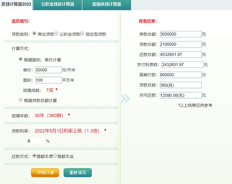 个人住房贷款利率计算器