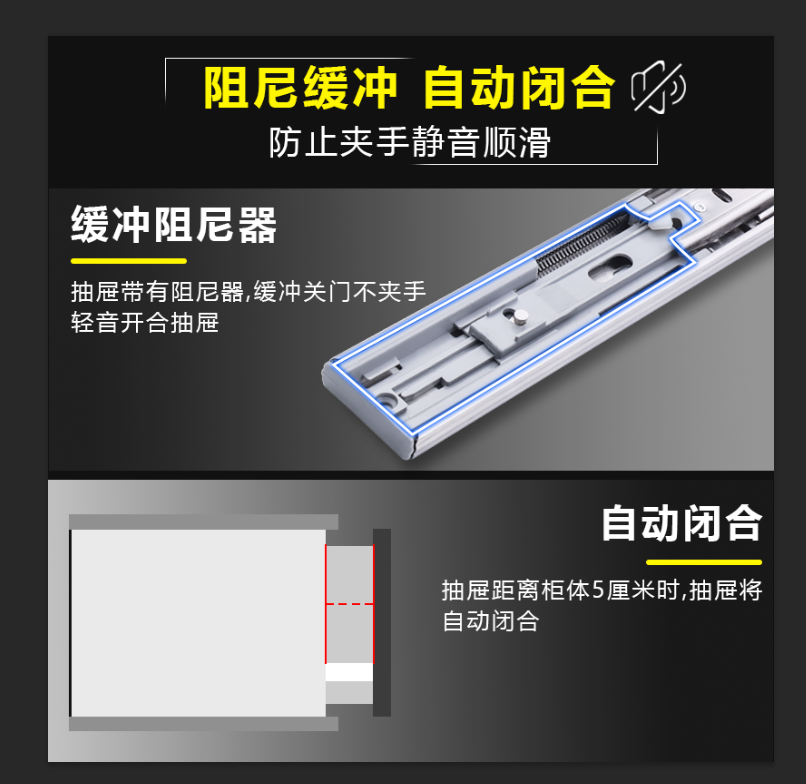 橱柜用三节轨滑道