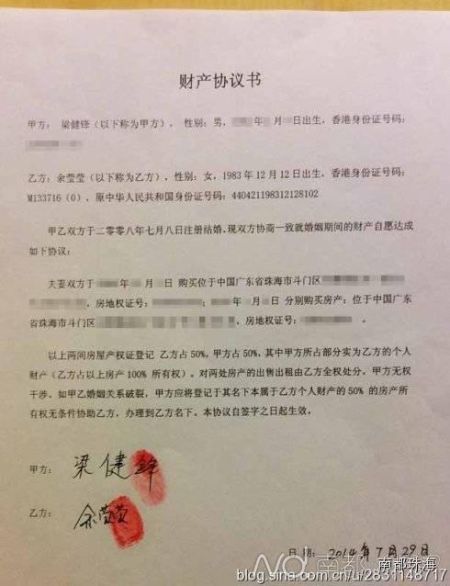 香港离婚协议书