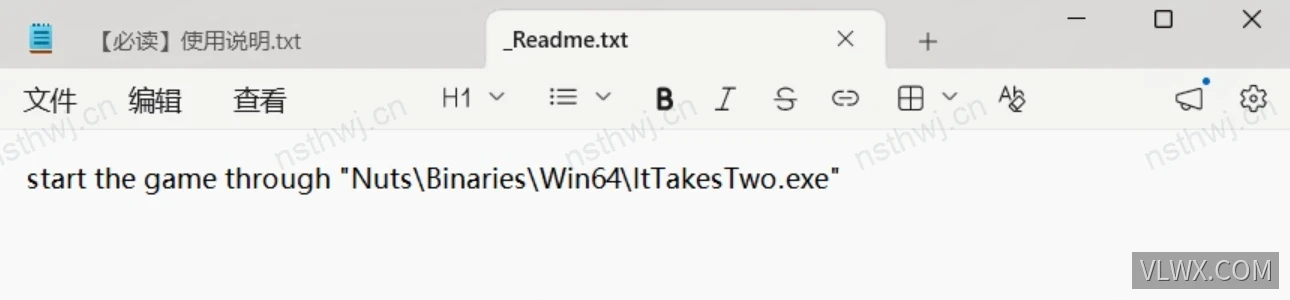 Readme 文件标注游戏启动程序路径