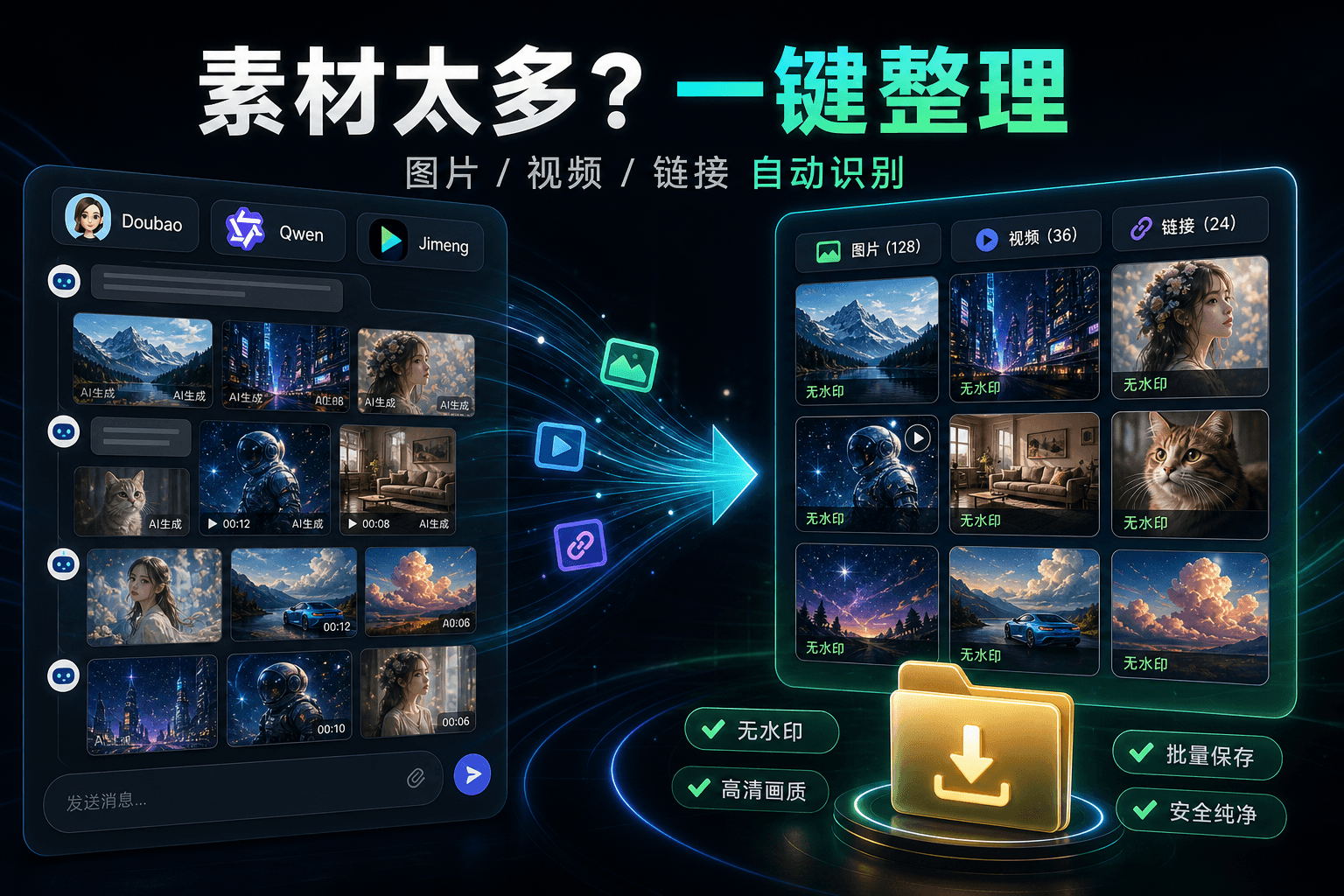 AI素材助手 豆包/千问/即梦 图片视频去水印 一键无水印保存